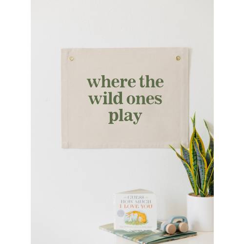 Where the Wild Ones Play Canvas Banner, Playroom Wall Sign, Playroom Wall Art, Jungle Themed Wall Decor, Safari Animals Nursery Decor