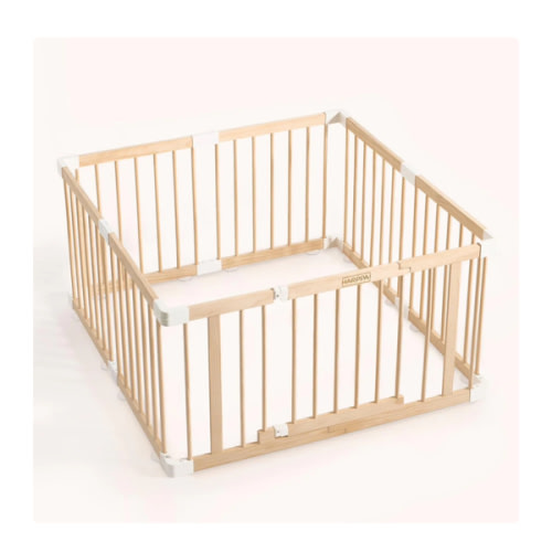 HARPPA Wooden Baby Gate Playpen | Non-Toxic Foldable DIY Adjustable Play Yard for Infants & Toddlers – Natural Finish Baby Fence for Small & Large Spaces