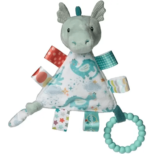 Taggies Teething Toys Baby Rattle Portable Triangle Activity Toy with Sensory Tags, 6-Inches, Drax Dragon
