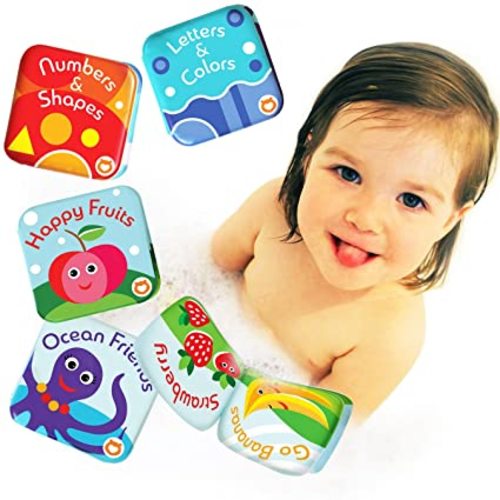 Floating Baby Bath Books Set of 4 - Bath Books for Babies, Infants - Waterproof, Mold-Free Bath Toys for Learning & Early Education (Fruit, Ocean, ABC, Numbers Books)