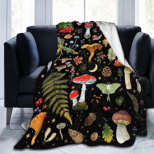 Mushroom Flannel Fleece Bed Blanket Throw Blanket Lightweight Cozy Plush Blanket for Bedroom Living Rooms Sofa Couch 60"X50"