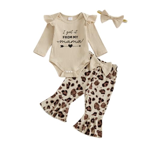 fhutpw Newborn Baby Girl Clothes Infant Rib Frill Long Sleeve Romper Flared Pants Headband Set 3pcs Fall Winter Outfits