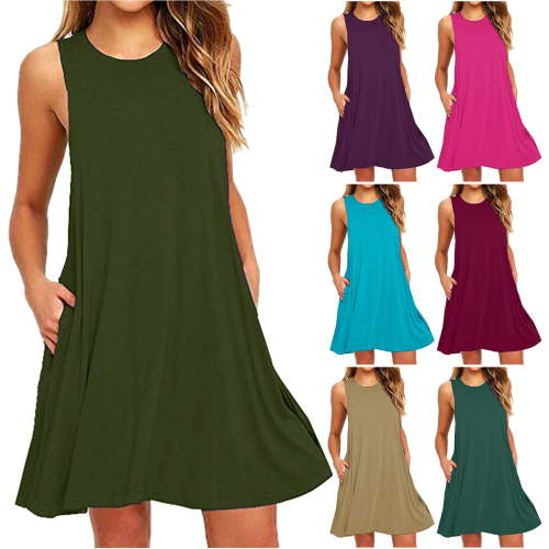 AKAFMK Summer Maternity Clothes,Sleeveless Maternity Dresses,Fashion Women Summer Casual Round-Neck Short Sleeve High Waist Mini Dress Hot Pink S
