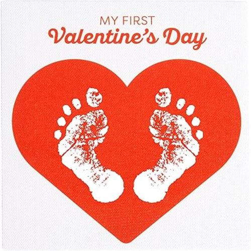 Pearhead My First Valentine's Day Print Canvas, Newborn Handprint and Footprint Keepsake Kit, Includes White Paint for Baby's Prints