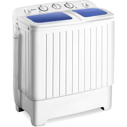 Giantex Portable Mini Compact Twin Tub Washing Machine 20lbs Washer Spain Spinner Portable Washing Machine, Blue+ White