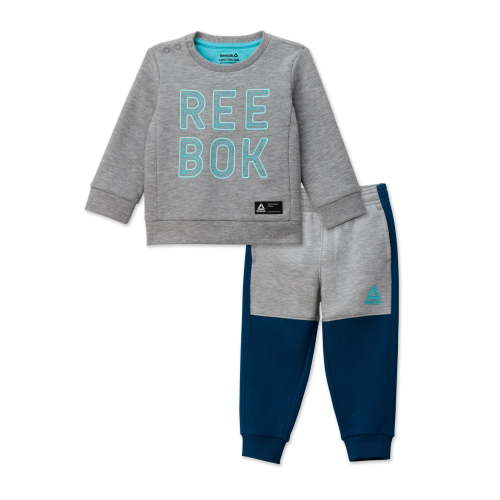 Reebok Baby and Toddler Boy Color Blocked Crew Neck Pullover & Jogger Pant Set, 2 Piece Outfit, Sizes 0/3-24 Months