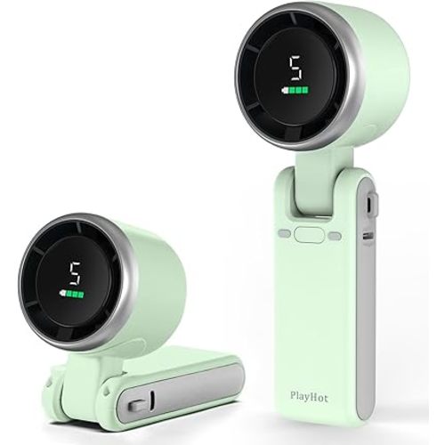 Portable Handheld Turbo Fan, 5 Gear Wind, Battery Operated, Up to 12 Working Hours, 3 IN 1 Hand Fan with Air Turbo Tech Cooling Fans for Outdoor Activities, Travel, Beach (Green)