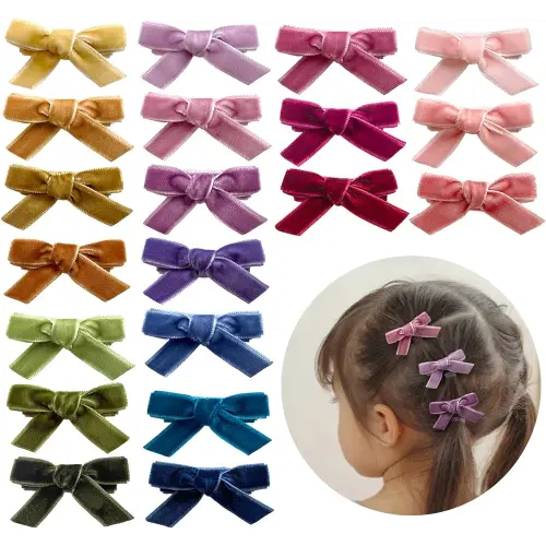 Velvet Mini Bows for Baby Girls, 20pcs Boutique Tiny Baby Hair Clips, Fully Lined Hair Barrettes Alligators for Infants Toddlers Fine Hair by Cherssy