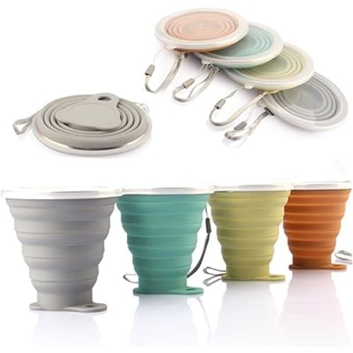 ME.FAN Silicone Collapsible Travel Cup - Silicone Folding Camping Cup with Lids - Expandable Drinking Cup Set - Portable, Graduated [9.22oz]