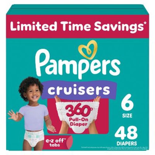 Pampers Cruisers 360 Diapers - Size 6 - 48ct: Hypoallergenic, 35+ lbs, Polypropylene, Paraben-Free, Elastic, Latex-Free