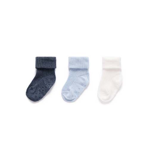Blue 3 Pack Rib Socks - Baby Accessories - Purebaby - Purebaby