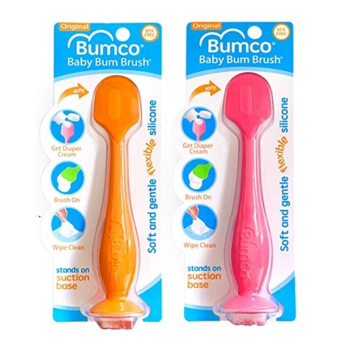 Baby Bum Brush, Original Diaper Rash Cream Applicator, Soft Flexible Silicone Brush, Unique Gift, 2-Pack (Orange + Pink)