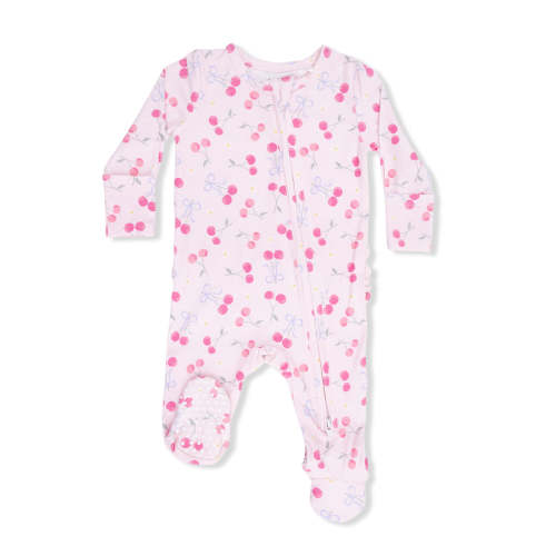 2-Way Zip Ruffle Footie, Sweet Bow Cherries