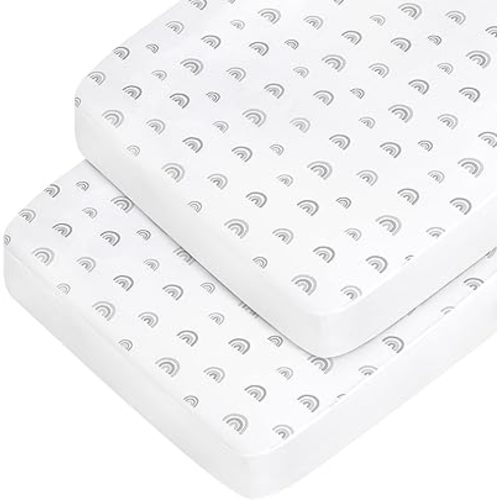 Crib Sheets Boy Girl, 2 Pack Baby Crib Sheets for Standard Crib Mattress & Toddler Bed Mattress, Snug Fit Breathable Soft Fitted Crib Sheet, Gray Rainbow