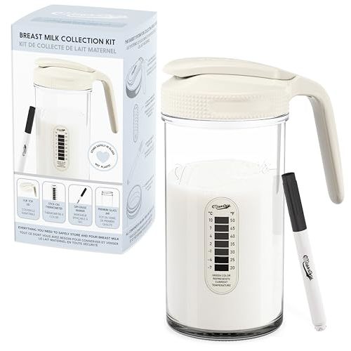 Masontops Breast Milk Storage Kit - 24oz Airtight Mason Jar with Handle, Marker & Stick-on Thermometer for New Moms