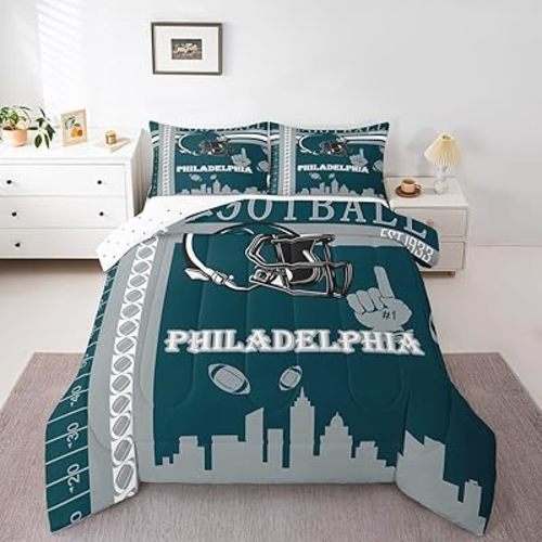 Feelyou Football Bedding Set Boys Girls Toddler Size Women Men Rugby Sports Comforter Football City Duvet Quilt Green Gray Room Decor
