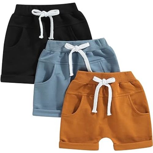Baby Boys' 3-Pack Pull-on Jogger Shorts Knit Shorts Classic Fit Elastic Waist Toddler Shorts Kids Multipacks Pants