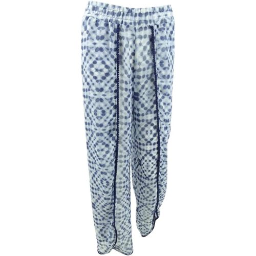Miken Women's Tulip Beach Pom-Pom Pants Swim Cover-Up (XS, White Cobalt)