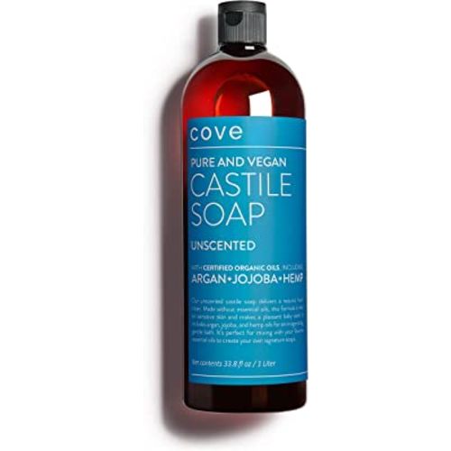 Cove Castile Soap Unscented - 1 Liter / 33.8 fl oz - Organic Argan, Jojoba, and Hemp Oils
