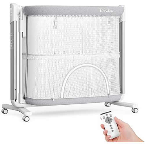 Electric Baby Bassinet, 7 Height Adjustable Rocking Bassinet for Baby, Auto Infant Sleeper with Timer, 12 Lullabies, Wheels, Smart Rocking Crib for Newborns, Gray