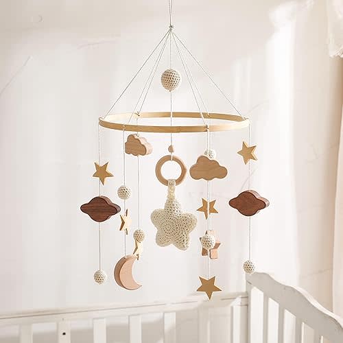let's make Boho Baby Crib Mobile for Boys and Girls, Stars, Clouds, Moon