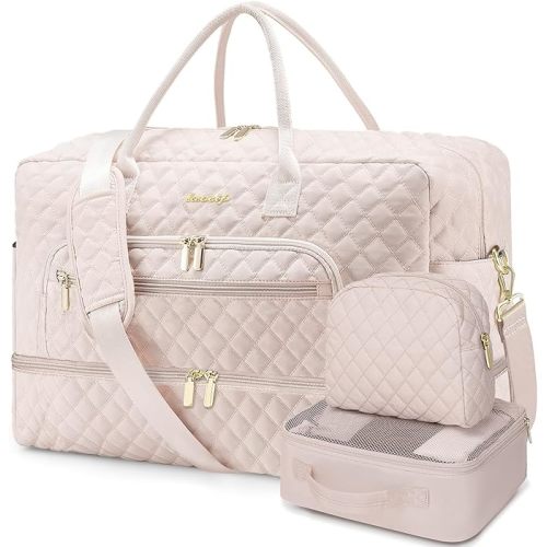 Large Women's Travel Duffle, Weekender with Shoe Compartment, Carry On Overnight Bag, Gym Duffel with Wet Pocket, Hospital Bags for Labor and Delivery 3 PCS Set