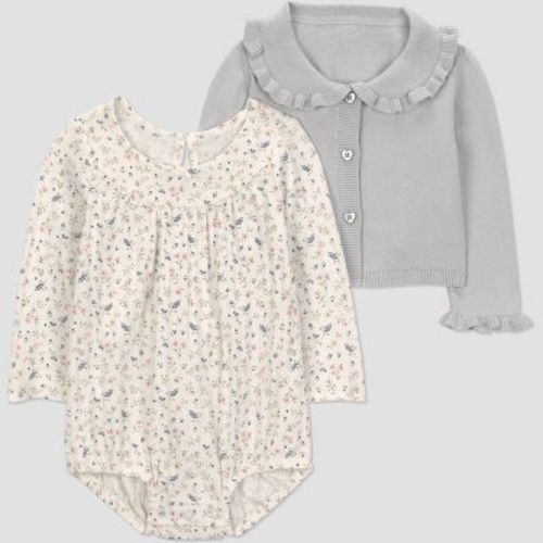 Carter's Just One You® Baby Girls' 2pc Floral Bubble Romper and Cardigan Set - Gray 6M