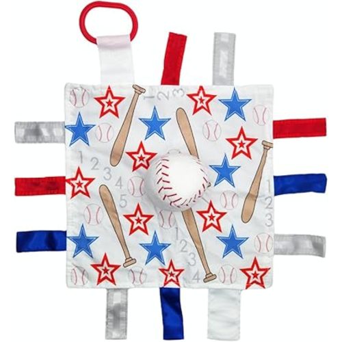 Baby Jack & Co. Sensory, Educational & Closed Ribbon Tag Lovey Blanket with Security Plush: 10"X10" (Baseball)