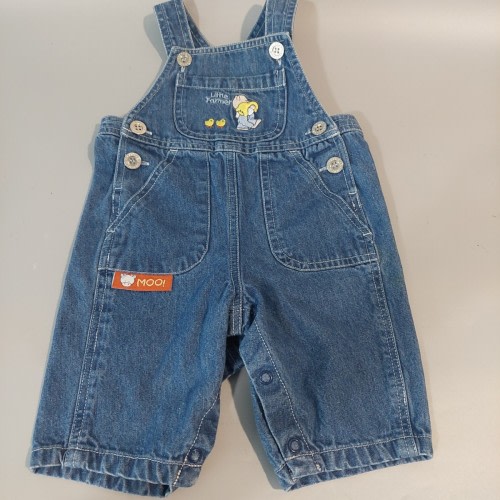 Vintage Baby Denim Overalls 0-3 Months EMBROIDERED LITTLE FARMER