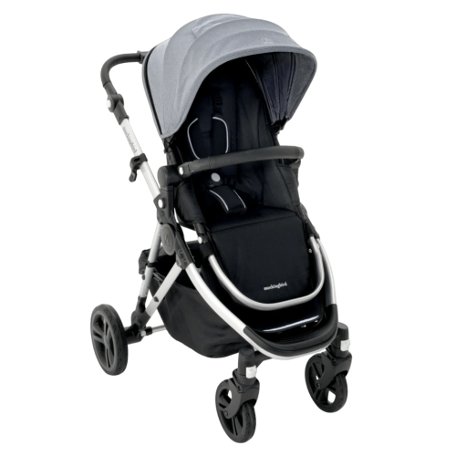 Mockingbird Single 2.0 Stroller, 2025, Heather Grey, Silver With Black Leather, Solid Grey
