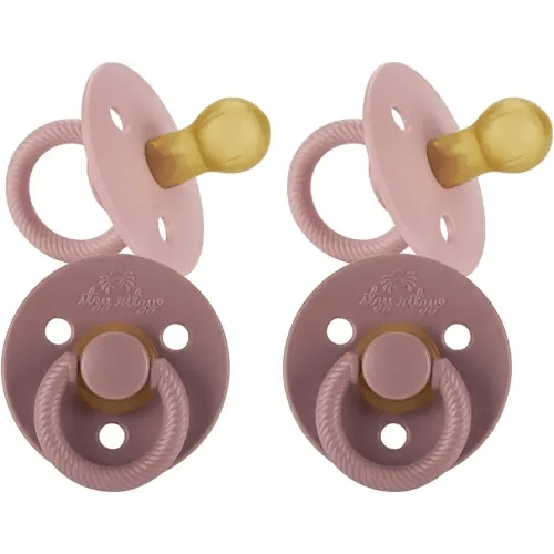 Itzy Ritzy Natural Rubber Newborn Pacifiers – Baby Pacifiers with Cherry-Shaped Nipple & Large Air Holes for Added Safety; Binkies in Blossom & Rosewood (Ages 0 – 6 Months) (Pack of 2)