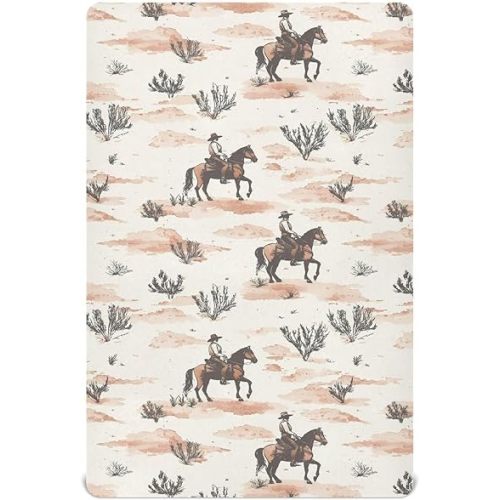 Handsome Female Western Cowboy Crib Sheets for Boys Girls,Neutral Fitted Crib Sheets for Toddler Mattresses,Baby Nursery Sheet for Cribs,Soft and Breathable 39 * 27 * 5In