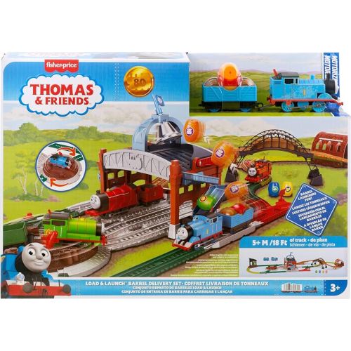 Amazon.com: Thomas & Friends Toy Train Playset by Fisher-Price, Load & Launch Barrel Delivery with Classic Motorized Engine & Cargo Car, 18 Feet of Track : Toys & Games