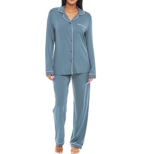 ADR Women's Cotton Pajama Set – 100% Knit Cotton, Lightweight Long Sleeve Top and Pants Shadow Blue Medium (A0814SBLMD)