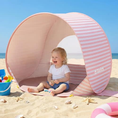 Gorich Pop Up Baby Beach Tent with UPF50+ UV Protection, Portable Toddler Sun Shelter with Mesh Ventilation, Lightweight & Foldable Play Shade Tent for Beach, Park & Backyard