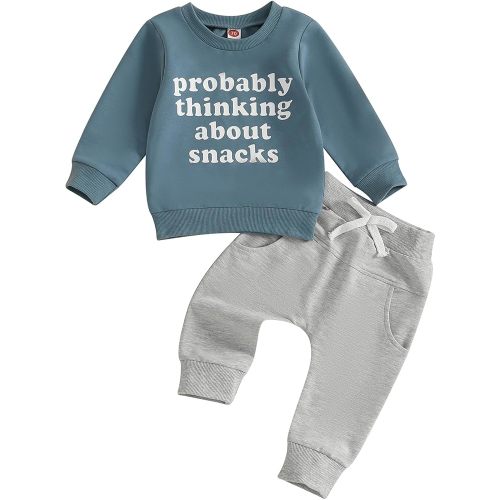 Kupretty Toddler Baby Boy Fall Winter Clothes Letter Graphic Long Sleeve Sweatshirt Pullover Tops + Joggers Pants Outfit Set