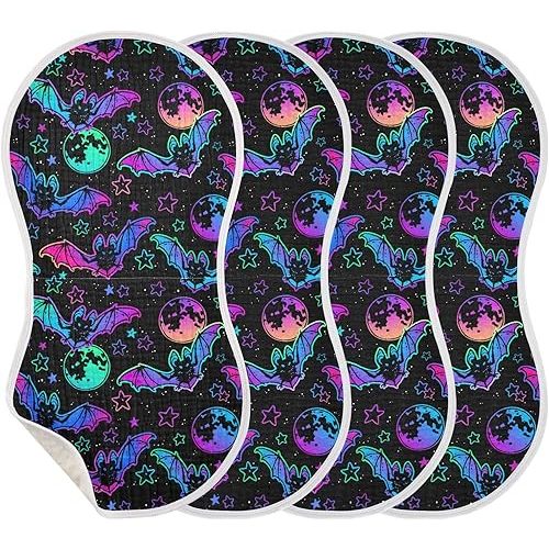 Bright Bat Moon Muslin Burp Cloths for Baby Boys and Girls - 4-Pack Ultra Absorbent Muslin Washcloths, Newborn Towel, Milk Spit Up Rags, Burp Cloth Bib for Unisex, 22 x 11 Inch