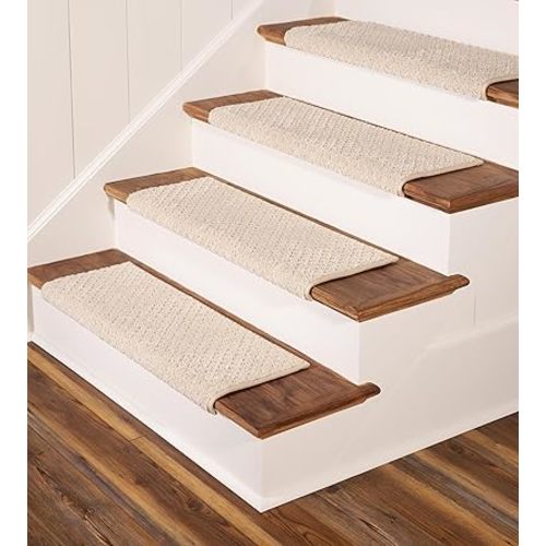 Oak Valley Designs™ Rounded Bullnose Carpet Stair Treads - Anti Slip Indoor Stair Mats for Wooden Stairs, Style: Bayside Charm, Crystal Canyon 35" W X 9.75" D (Set of 4)