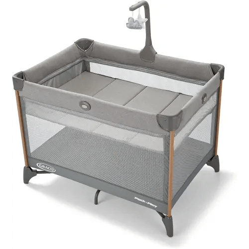 Graco On The Go Zip DLX Pack ‘n Play Playard, Folding Playpen with Bassinet, Portable Crib, Parker