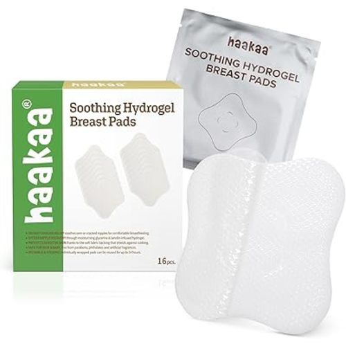 haakaa Soothies Hydrogel Nipple Pads with Lanolin, Gel Nursing Pads Provides Cooling Relief for Sore Nipples, Breastfeeding Essentials, 16 PCS