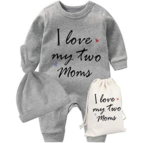 YSCULBUTOL Baby Twins Bodysuit Unisex Romper Mothers Day I Love My Two Mom Newborn Baby Clothes Twin Outfits Set
