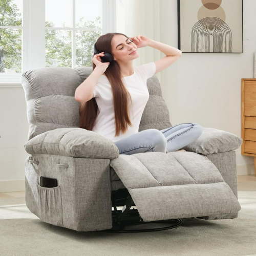 Studyset Recliner Chair, 360° Swivel Rocker Chair for Small Spaces,Upholstered Fabric Glider Nursery Chair with Side Pockets for Living Room,Q235 Steel Frame,Chenille Fabric, Tool-Free Assembly