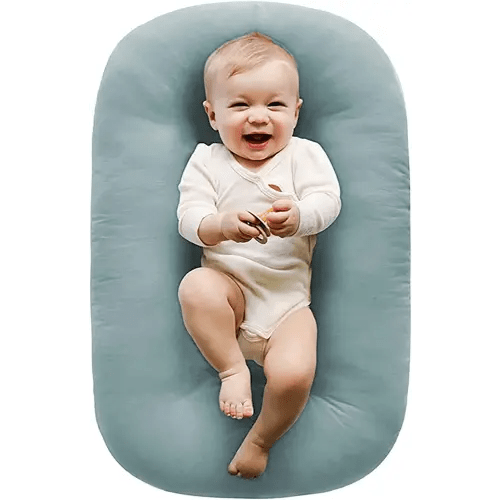 Baby Lounger Pillow for Newborn,Loevin Cosleeping Baby Nest Pillow for Baby in Bed,Newborn Lounger for Boys & Girls 0-12 Months,Misty Blue
