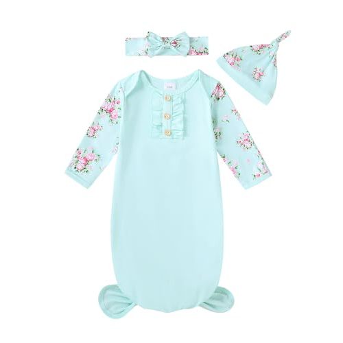 AMAWMW Newborn Baby Girl Sleeper Gown Knotted Nightgown Floral Pajamas Coming Home Outfit Infant Gifts Stuff Essential