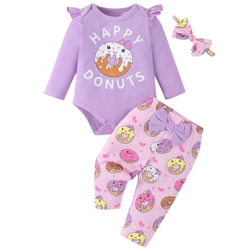 Fullfamous Baby Girl's 3pc Frill Long Sleeve Romper and Pant Set