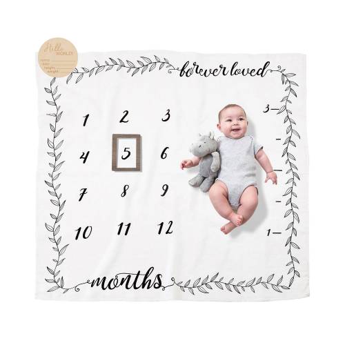 Organic Baby Monthly Milestone Blanket - Forever Loved Months Blanket Neutral with Month Marker - Baby Girl or Boy - 1-12 Months Milestones
