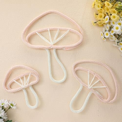 RattanView 3 Pcs Pink Mushrooms Wall Decoration Knitted Pink Boho Wall Decor Mushrooms Nursery Decor for Girl Woven Macrame Hanging Ornament 3 Size Nature Decoration for Girls Room Bedroom
