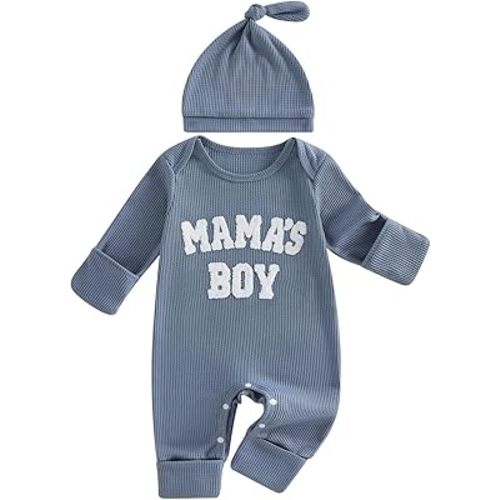 allshope Newborn Baby Boy Fall Outfit Romper Little Brother Lil Bro Long Sleeve Jumpsuit Bodysuit Cute Infant Waffle Clothes