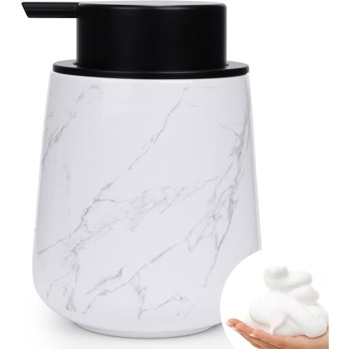 Bosilunlife Ceramic Foaming Soap Dispenser - 12 oz Foam Hand Wash Dispenser Bathroom Countertop Kitchen Dish Soap Pump Dispenser Liquid Soap Dispenser for Bathroom