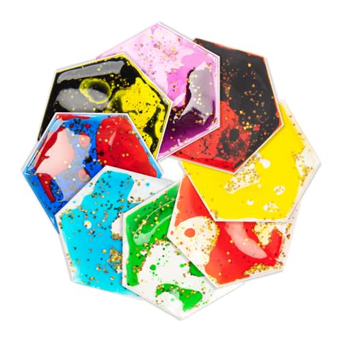 LONGKING 8-Pack Hexagon Liquid Tiles for Kids, Soft Gel Liquid Sensory Toys for Autistic Children, Sensory Mats, Sensory Toys for Toddlers 3-4